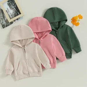 0-5Years Toddler Boys Girls Hoodies Jacket Solid Zip Up Outerwear